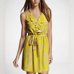 Express yellow and nude belted ruffle dress size XS